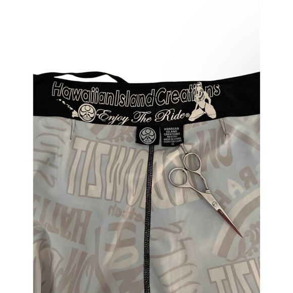 Hawaiian island creations (HIC) Board shorts blue and black Design sz 32 - Picture 8 of 12